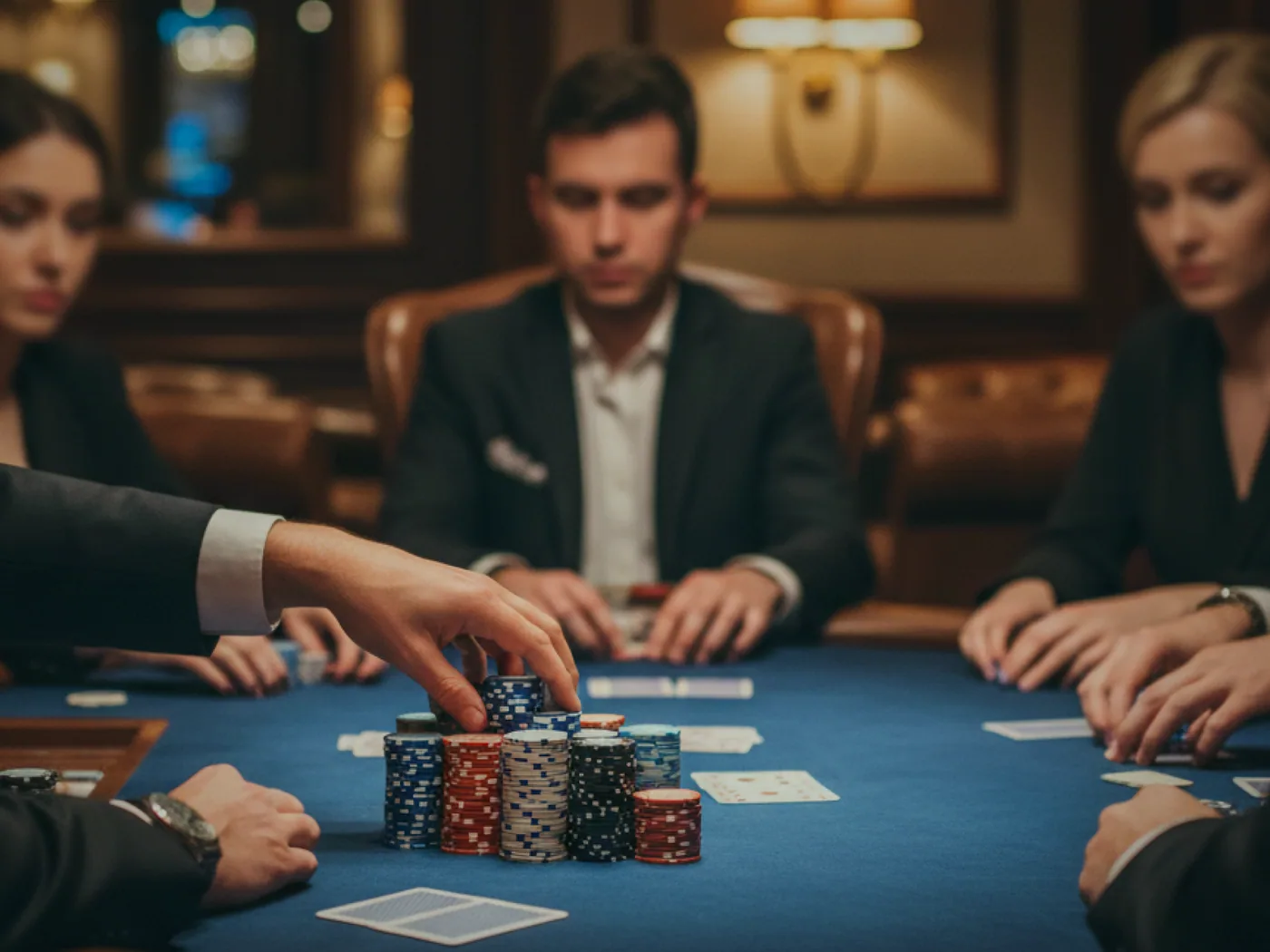 A single card table at Wattle Harbours House, chips stacked and ready for play.